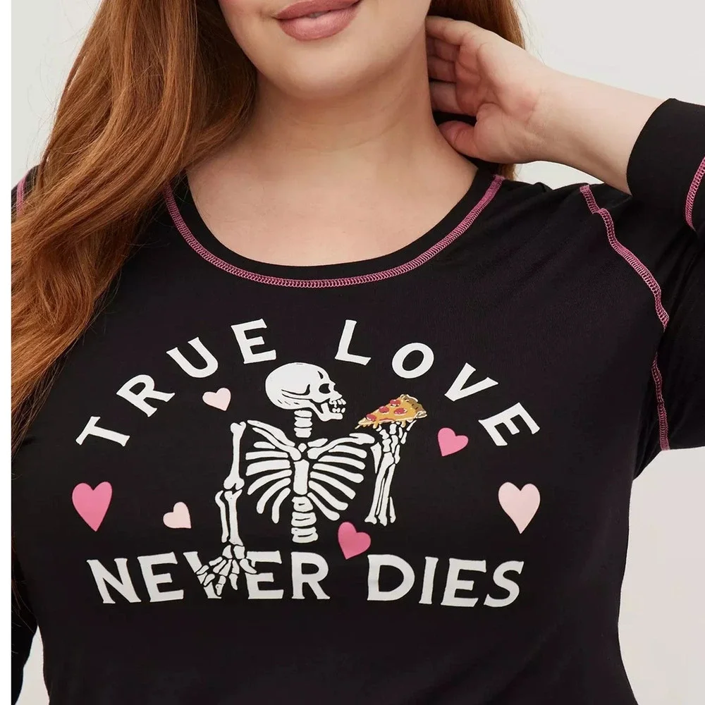 Torrid 1 (1X 14/16) Skeleton Skull Pizza True Love Super Soft Pajama Sleep Tee‎